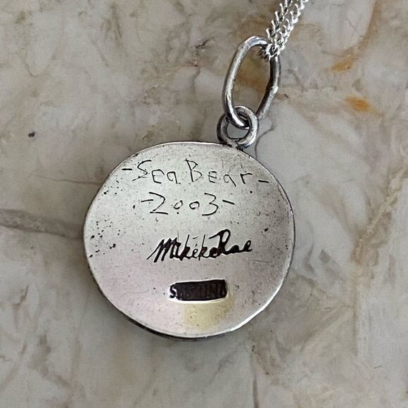 2003 Sterling Silver Signed First Nations Handcrafted Sea Bear Pendant Necklace - Picture 3 of 8